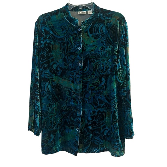 Chico's Velvet Top Large (Chicos 2) Blue Green Paisley Silk Rayon Women Evening - Picture 1 of 11